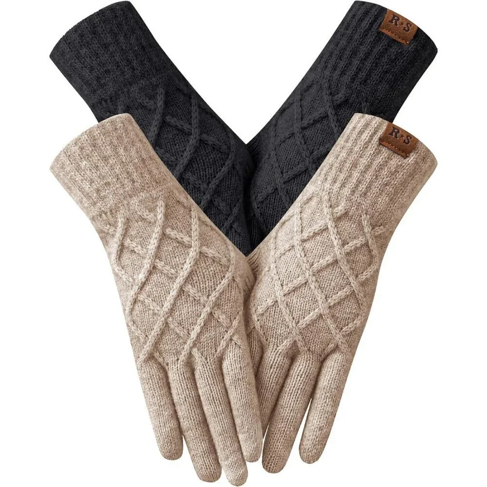 Women's Thermal Knit Gloves Touch Screen Warm Fleece Lining Windproof